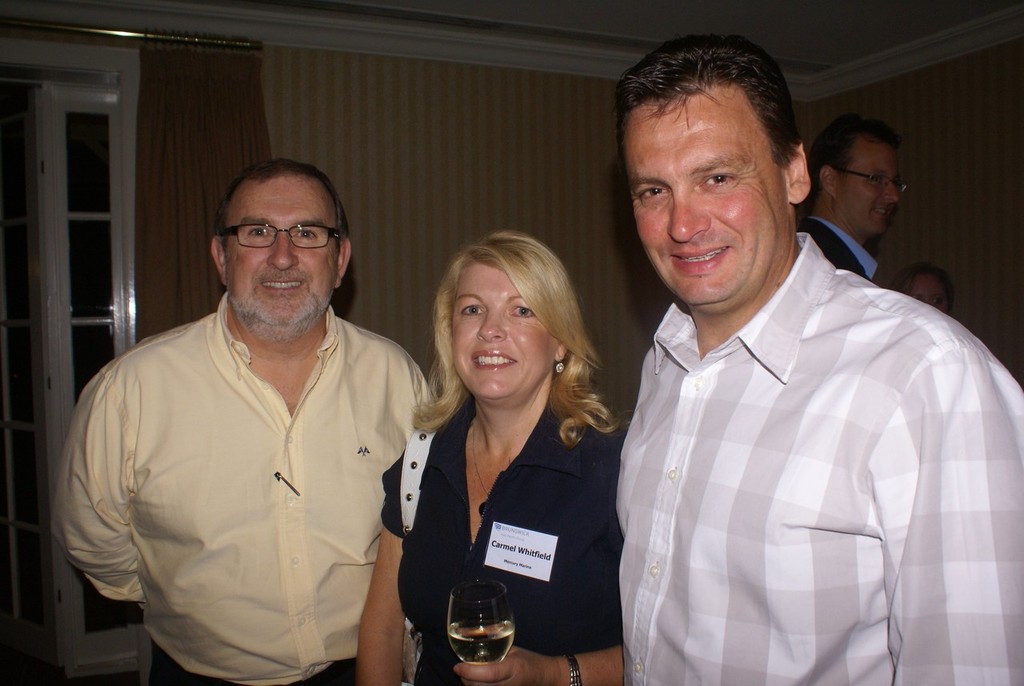 Mine host at the cocktail party for Brunswick CEO, John Temple (left) with Darren Whitfield, regional manager, NSW for Mercury Marine and his wife Carmel. - The real McCoy © Bob Wonders
